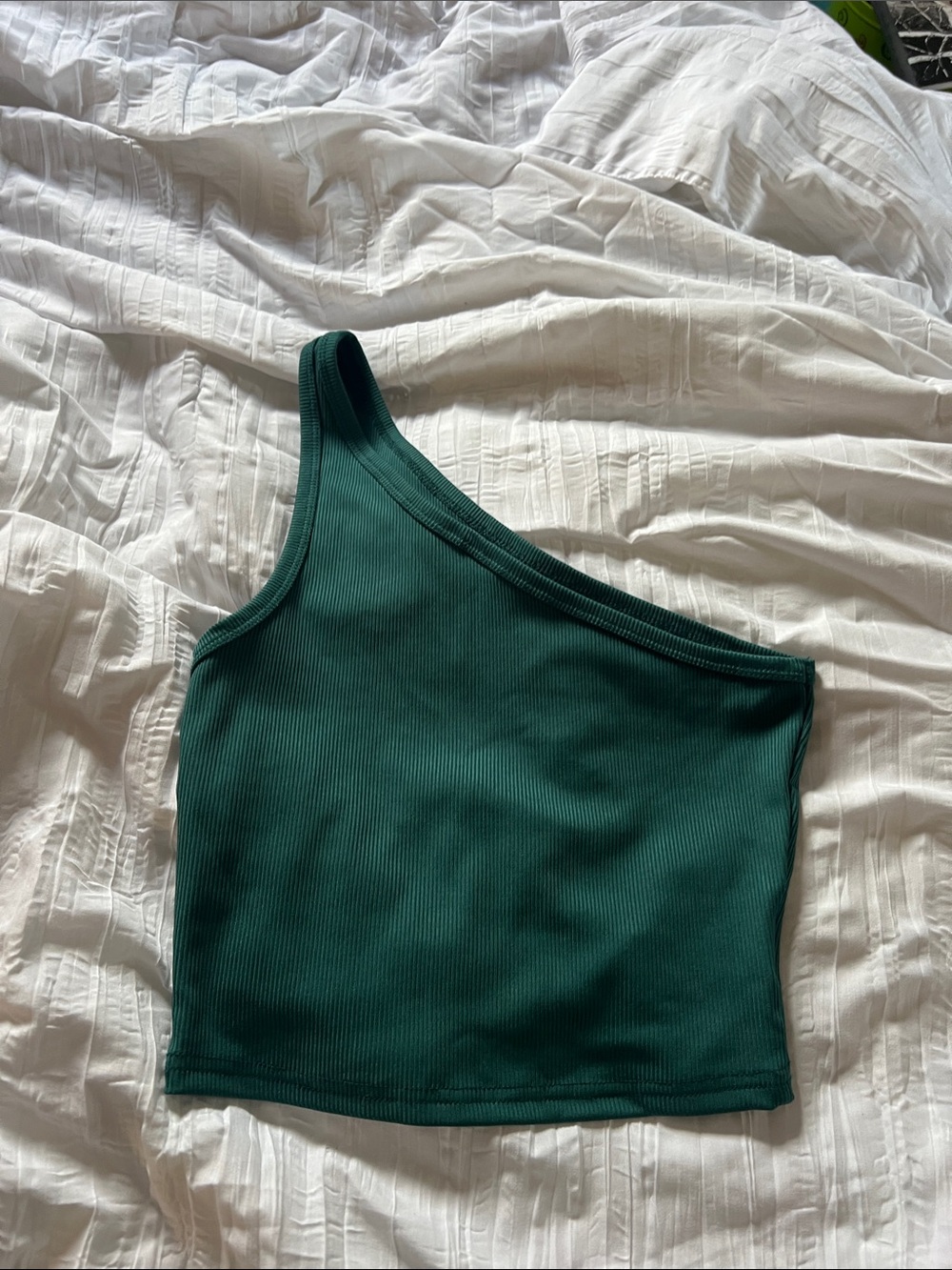 Niay Asymmetrical One-Shoulder Ribbed Crop Top - Deep Green